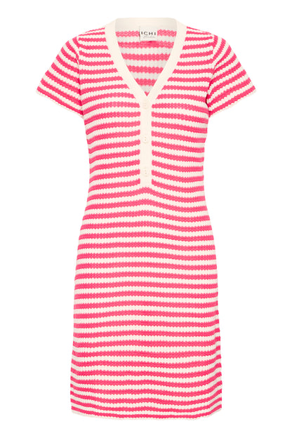 Pink and white striped dress on a white background