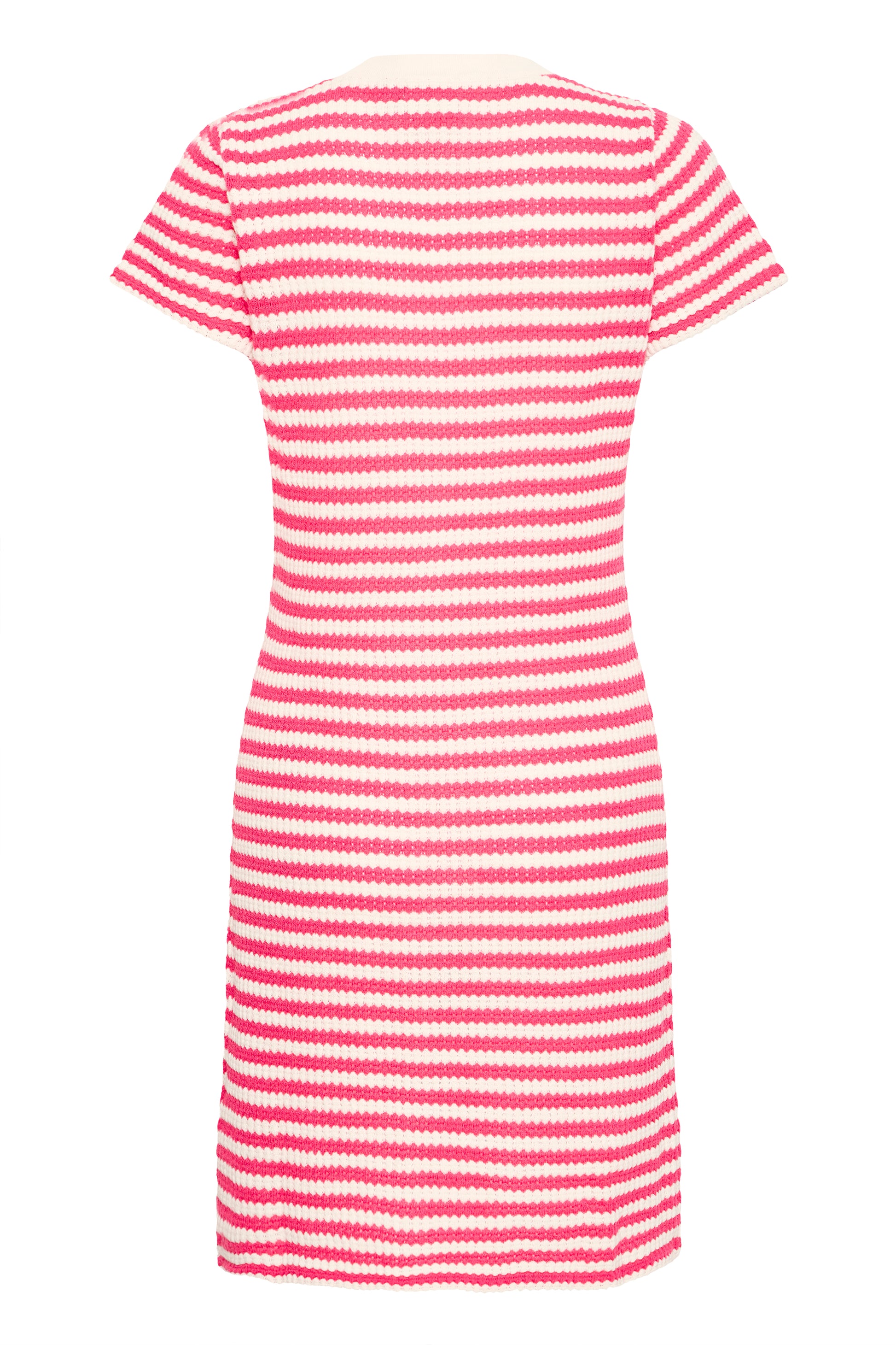 Pink and white striped dress on a white background