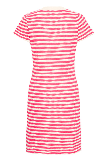 Pink and white striped dress on a white background
