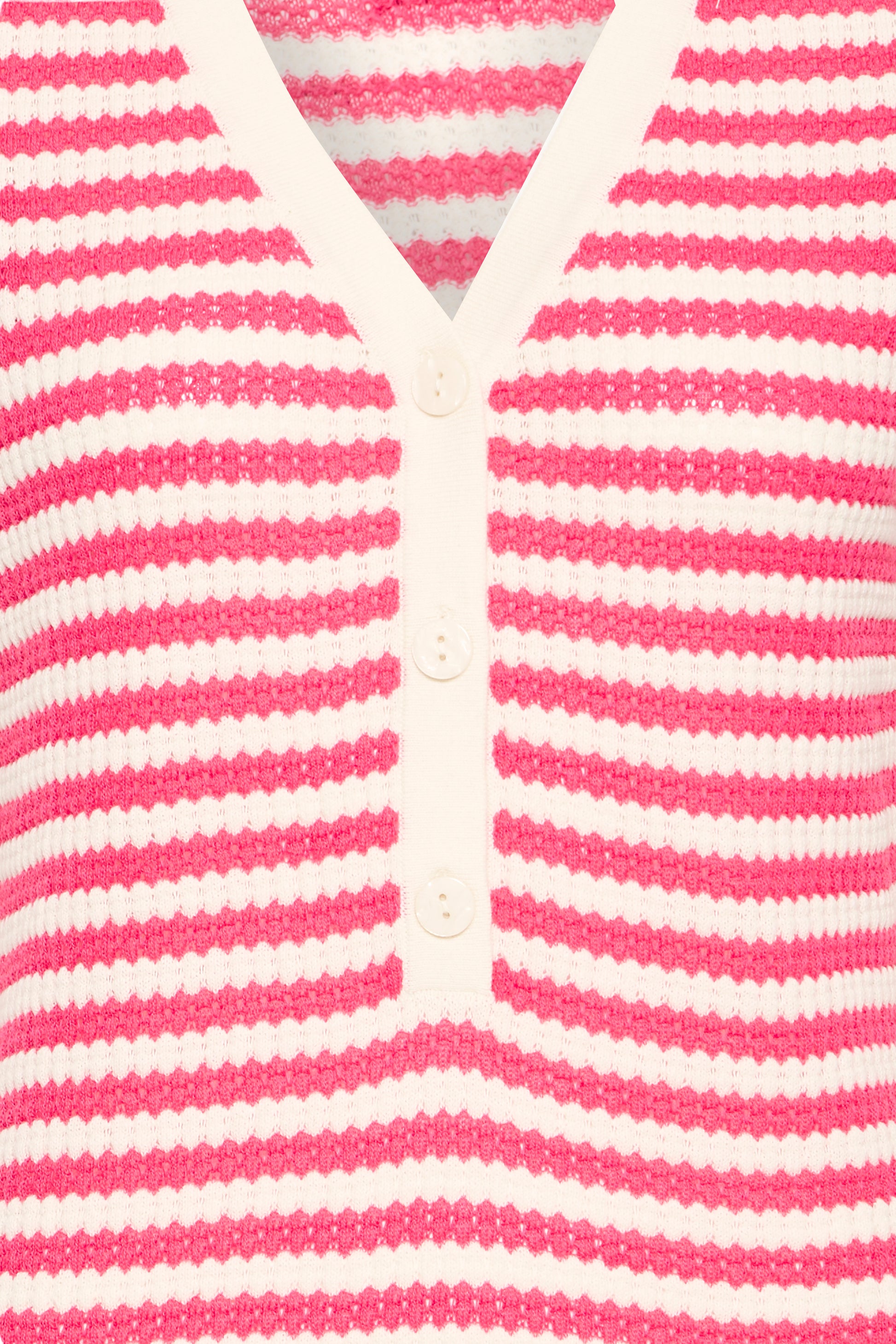 Close-up of a pink and white striped cardigan
