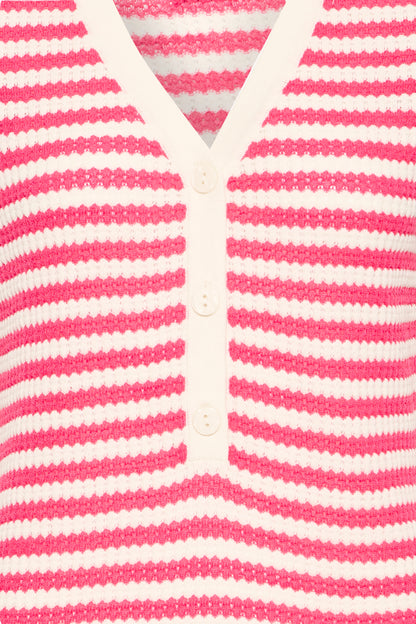 Close-up of a pink and white striped cardigan