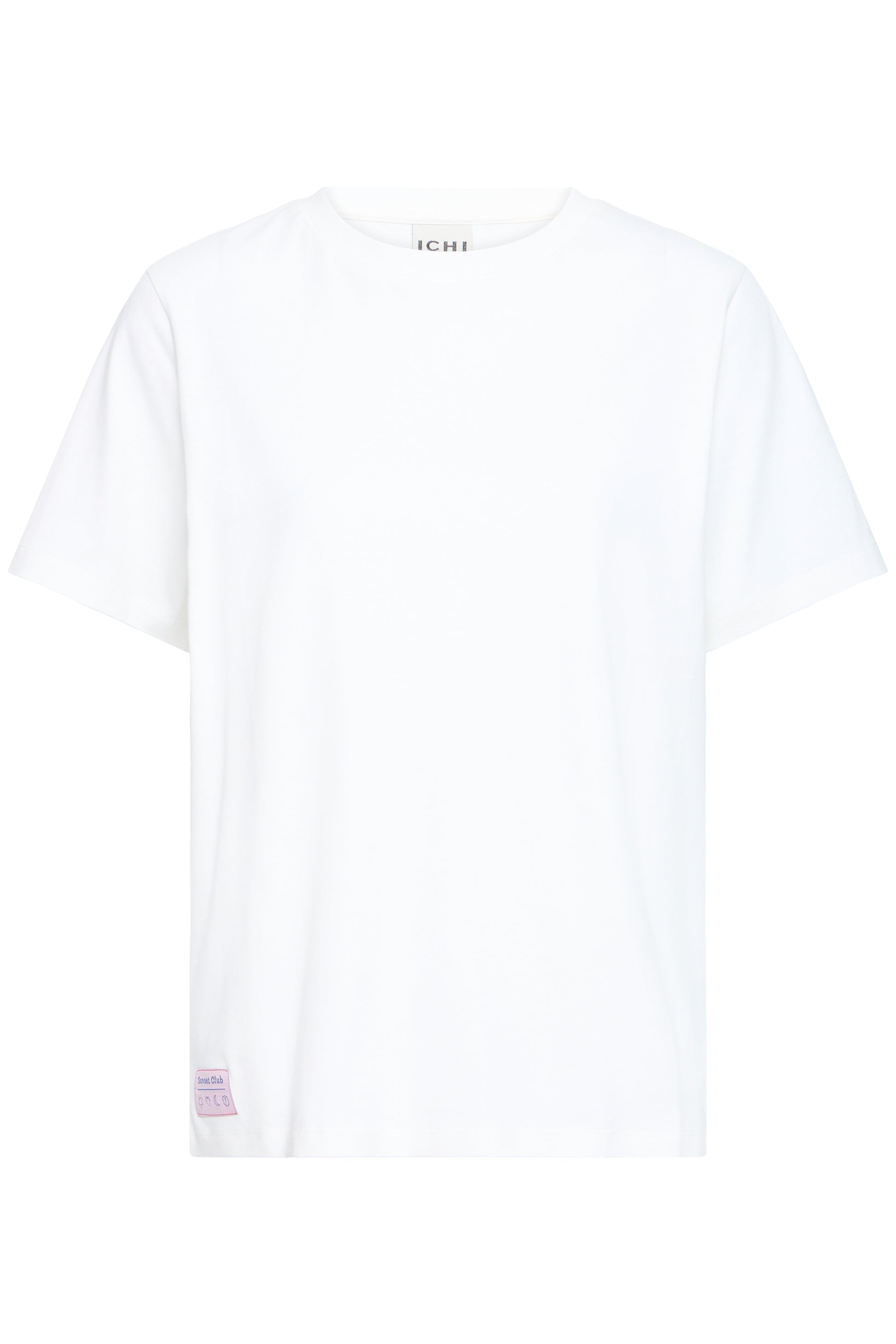 White t-shirt with a brand logo on a white background
