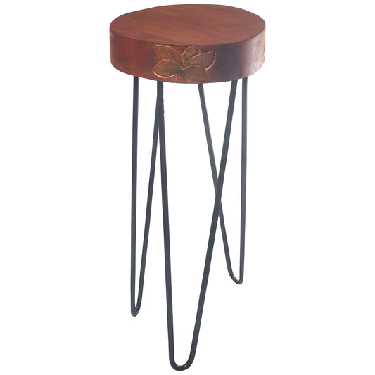 Albasia Wood Plant Stand - Terracotta & Gold Detail