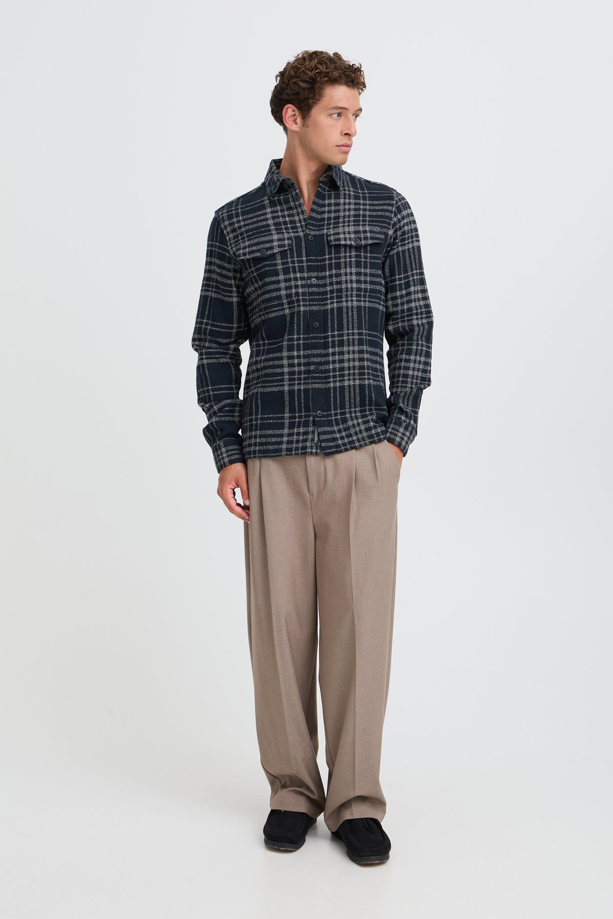 Casual Friday Perez Checked Overshirt - Navy