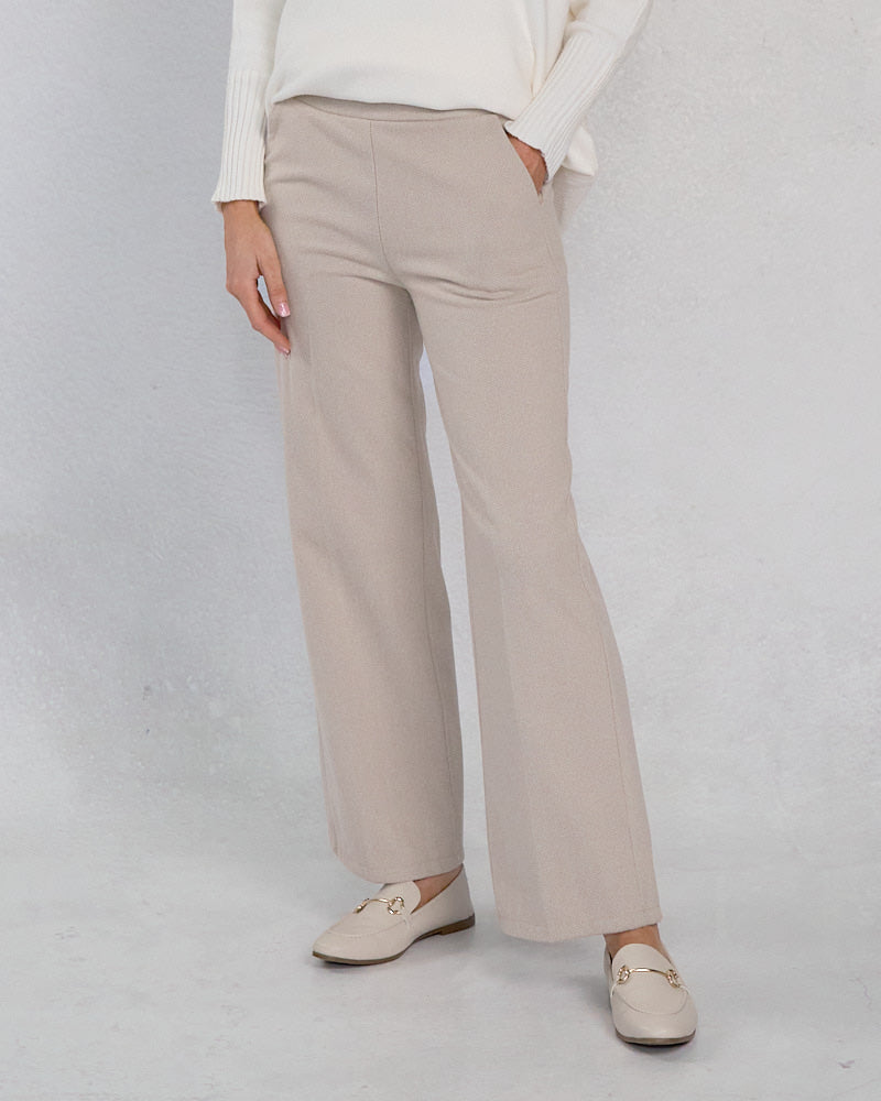 Deck Herringbone Wide Leg Trousers - Cream