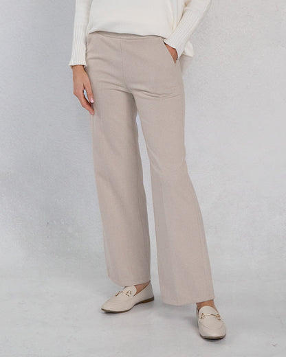 Deck Herringbone Wide Leg Trousers - Cream