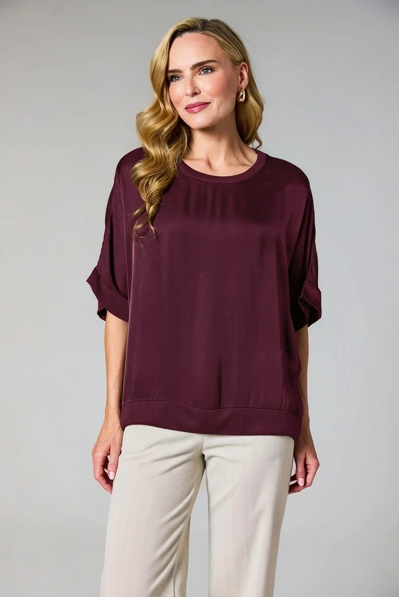 Deck Short Sleeve Satin Top - Mulberry