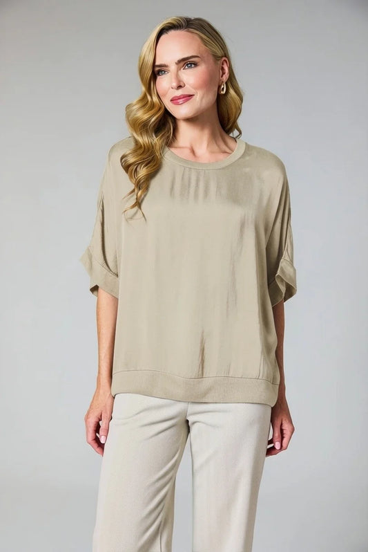 Deck Short Sleeve Satin Top - Taupe