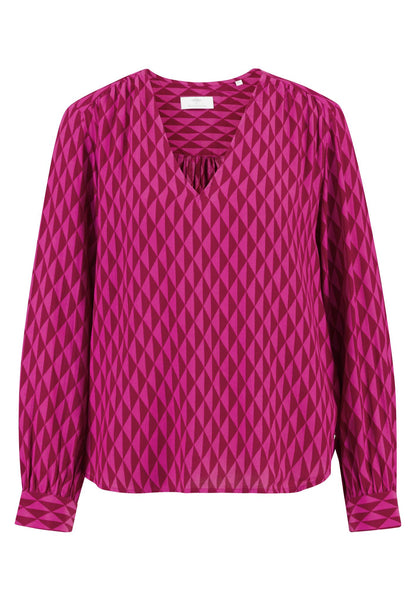 Fynch Hatton V-Neck Blouse Geometric Print - Sweet Berry