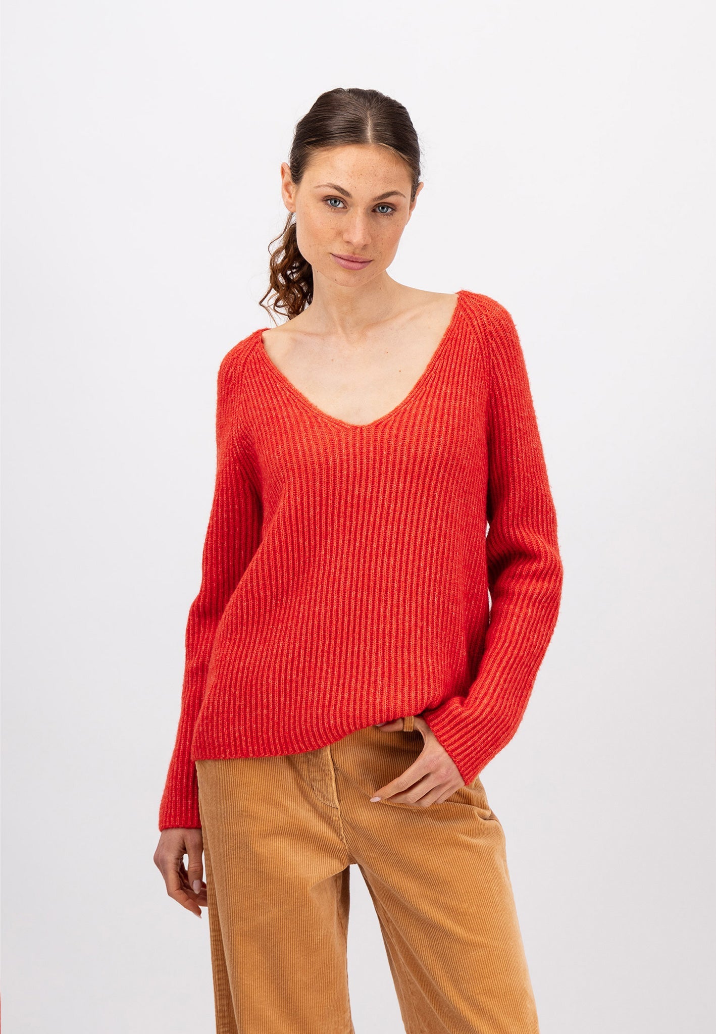 Fynch Hatton  V-Neck Pullover - Hot Ginger