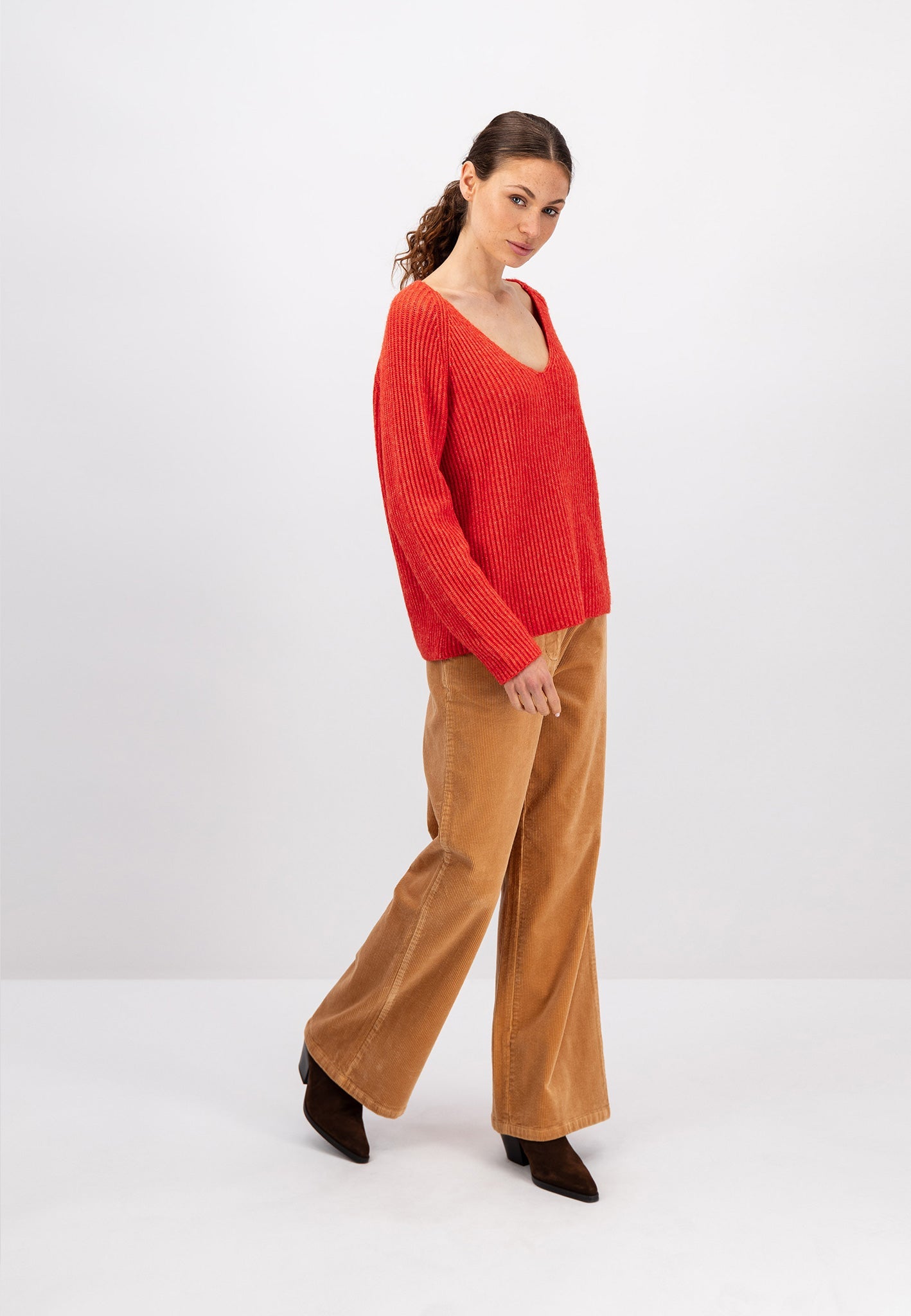 Fynch Hatton  V-Neck Pullover - Hot Ginger