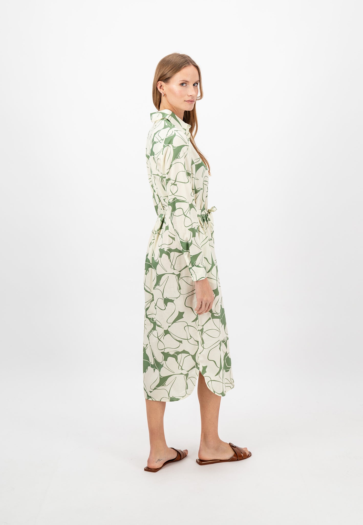 Fynch Hatton Flower Patterned Shirt Dress - Reed Green