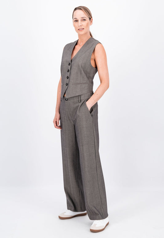 Fynch Hatton Vest Herringbone Grey Taupe