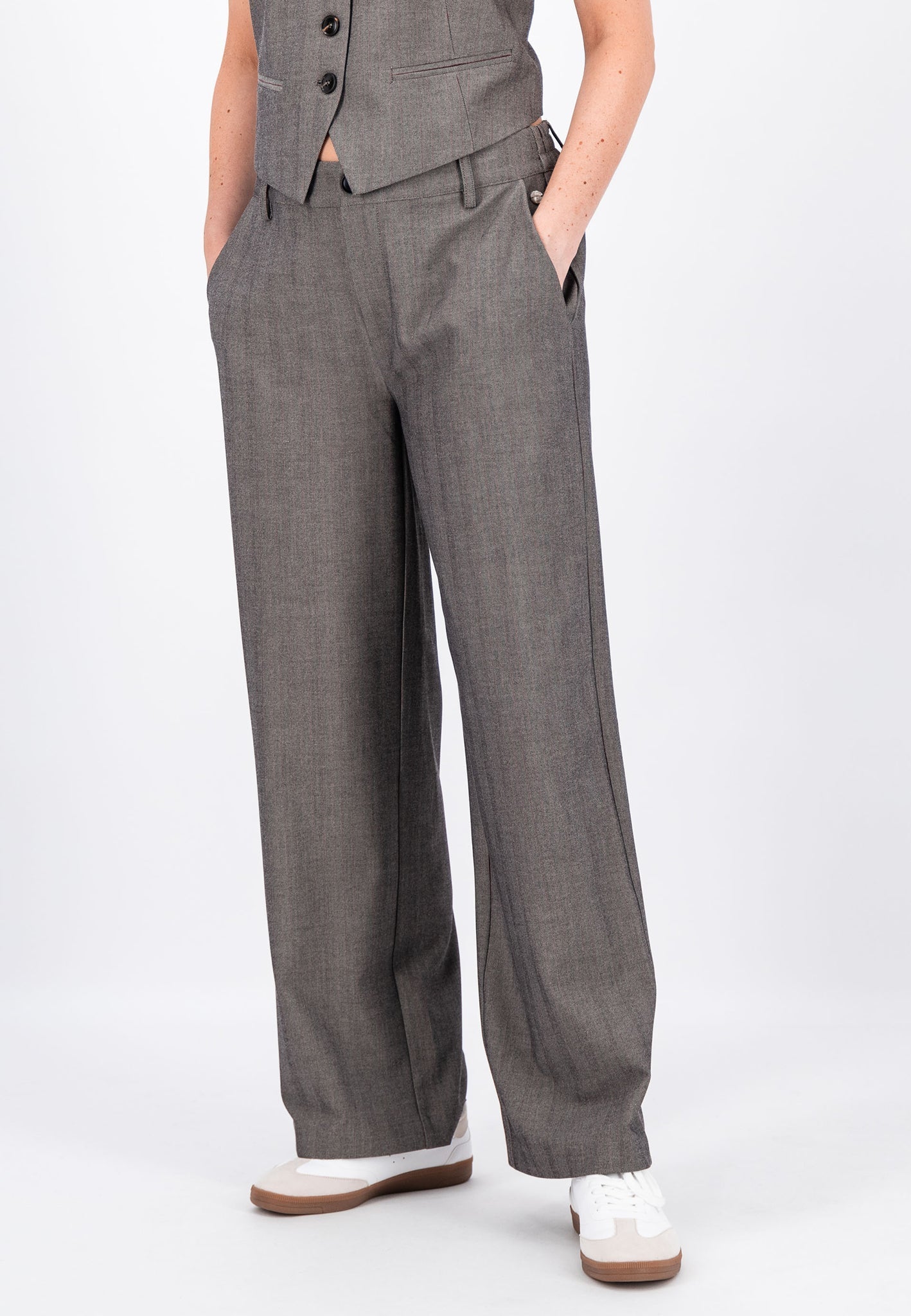 Fynch Hatton Herribone Suit Trousers - Grey