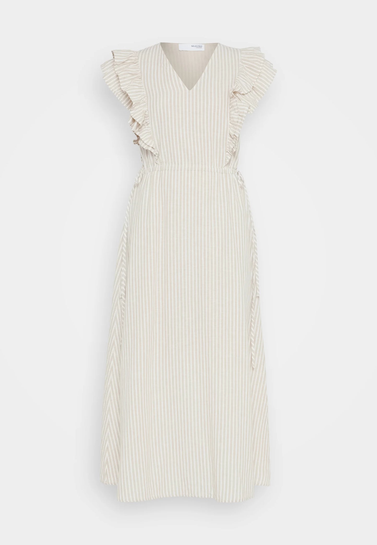 Selected Femme Stripe Linen Dress - Beige