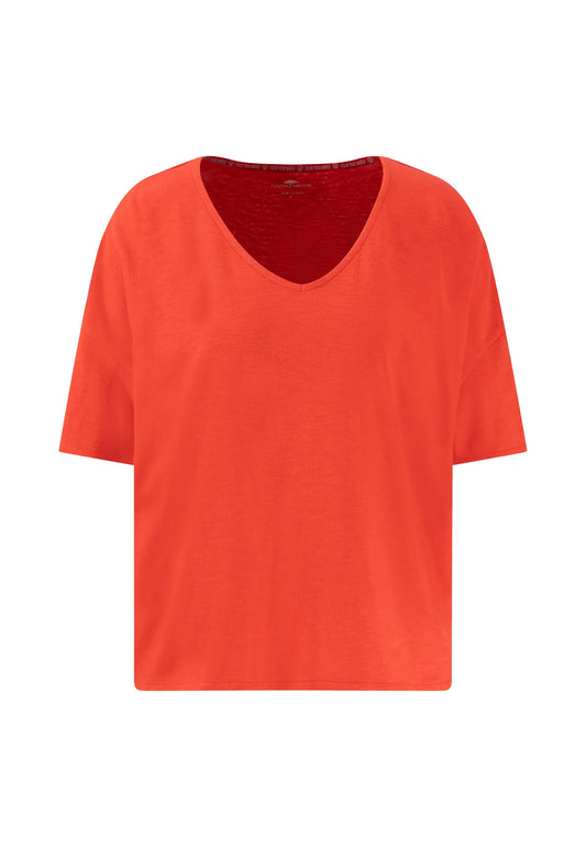 Fynch Hatton V-Neck Slub Tee - Summer Red