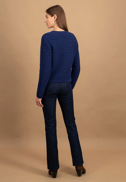 Fynch Hatton Round Neck Knit Cardigan - Aura Blue
