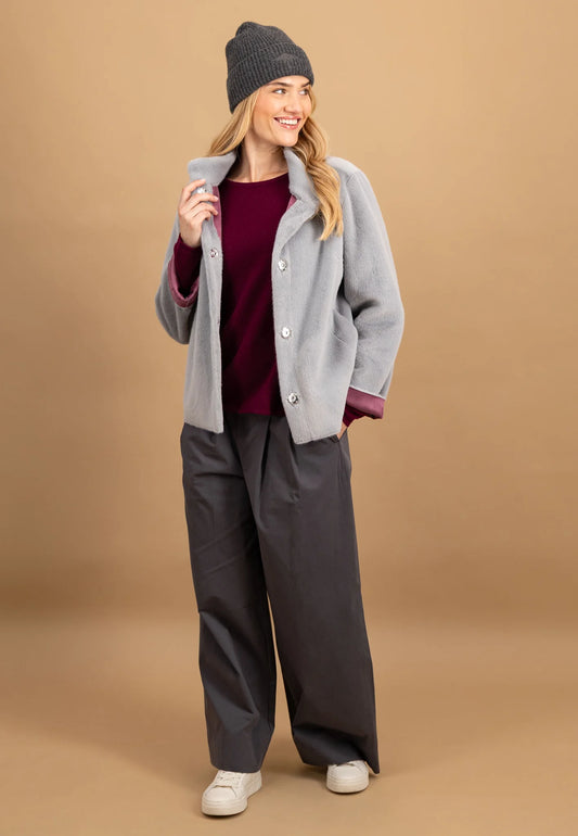 Fynch Hatton Relaxed Fake Fur Jacket - Alloy Grey