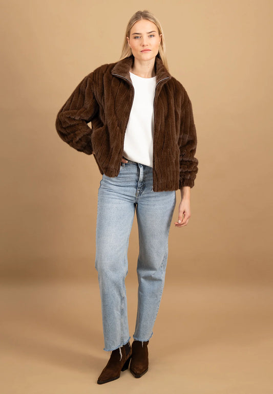 Fynch Hatton Faux Fur Jacket -Chocolate