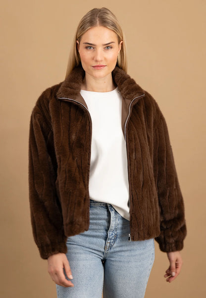 Fynch Hatton Faux Fur Jacket -Chocolate