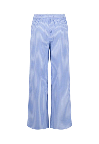 Fynch Hatton Cotton Stripe Trousers With Flower Detail - Cornflower Blue