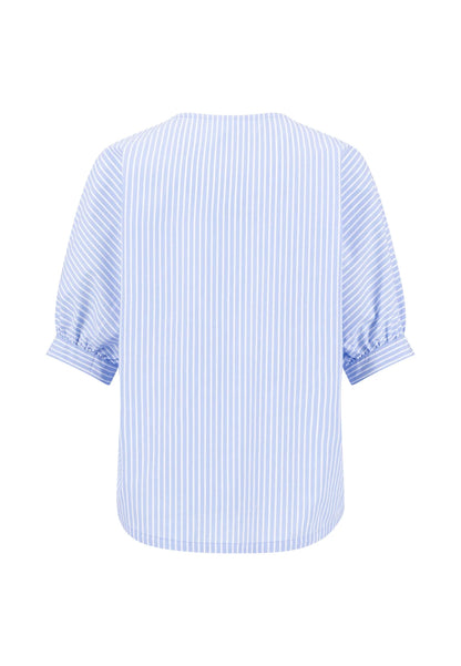 Light blue and white striped shirt on a white background