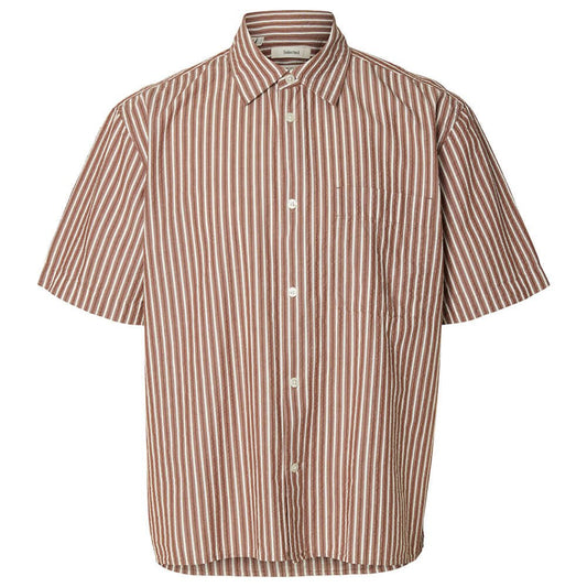 Selected Stuart Stripe Short Sleeve Shirt - Cherry Mahogany