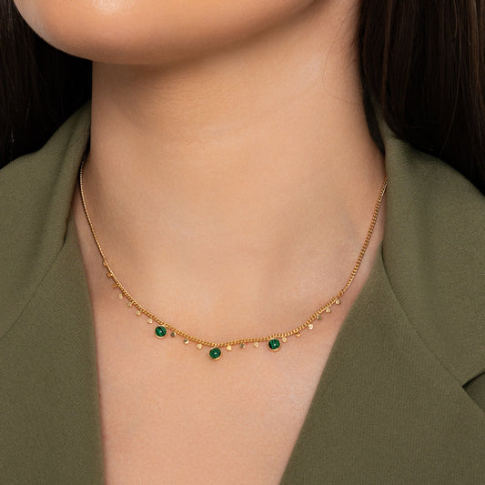 Knight & Day Gold Disc & Malachite Necklace