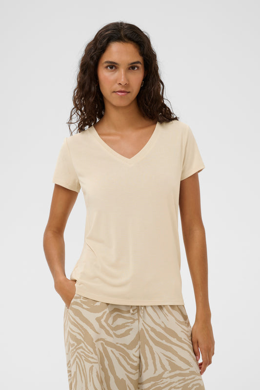Soaked SLColumbine V-Neck Short Sleeve Tee - Beige