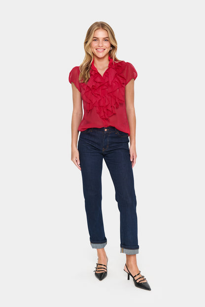 Saint Tropez Lilja Crinkle Blouse - Red