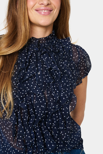 Saint Tropez Lilja Polka Dot Crinkle Shirt - Navy