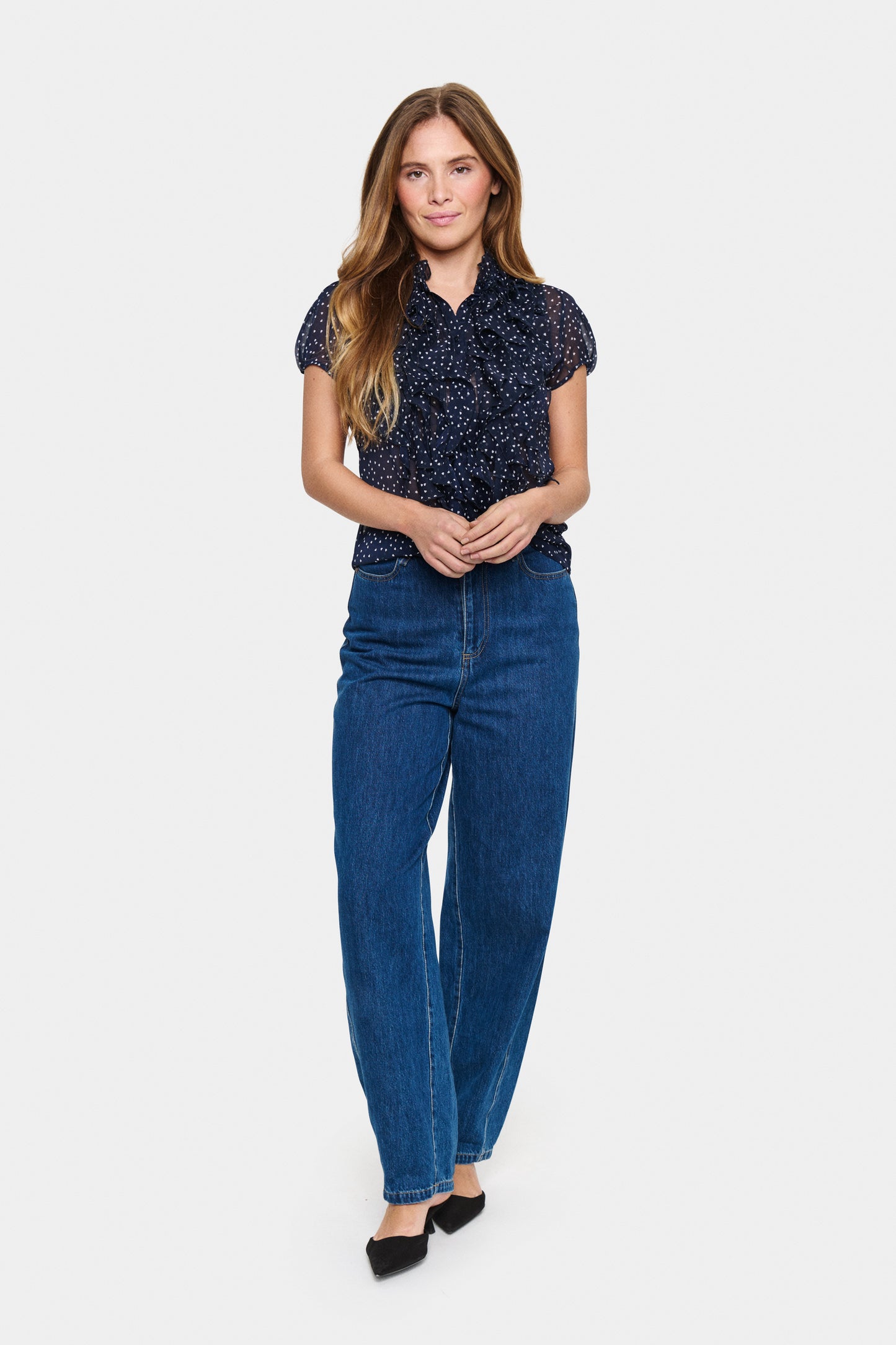 Saint Tropez Lilja Polka Dot Crinkle Shirt - Navy