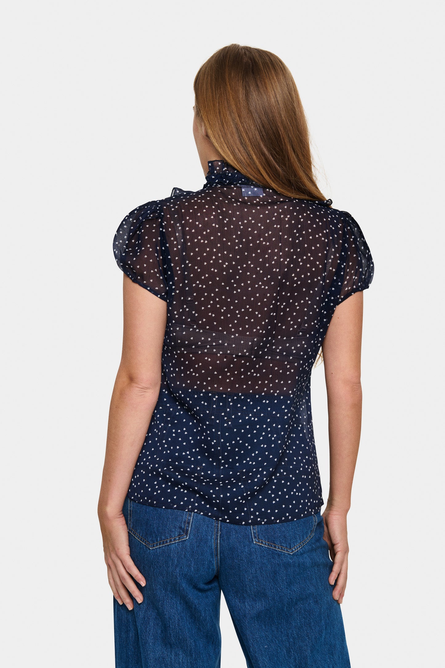 Saint Tropez Lilja Polka Dot Crinkle Shirt - Navy