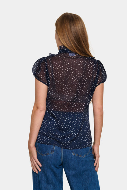 Saint Tropez Lilja Polka Dot Crinkle Shirt - Navy