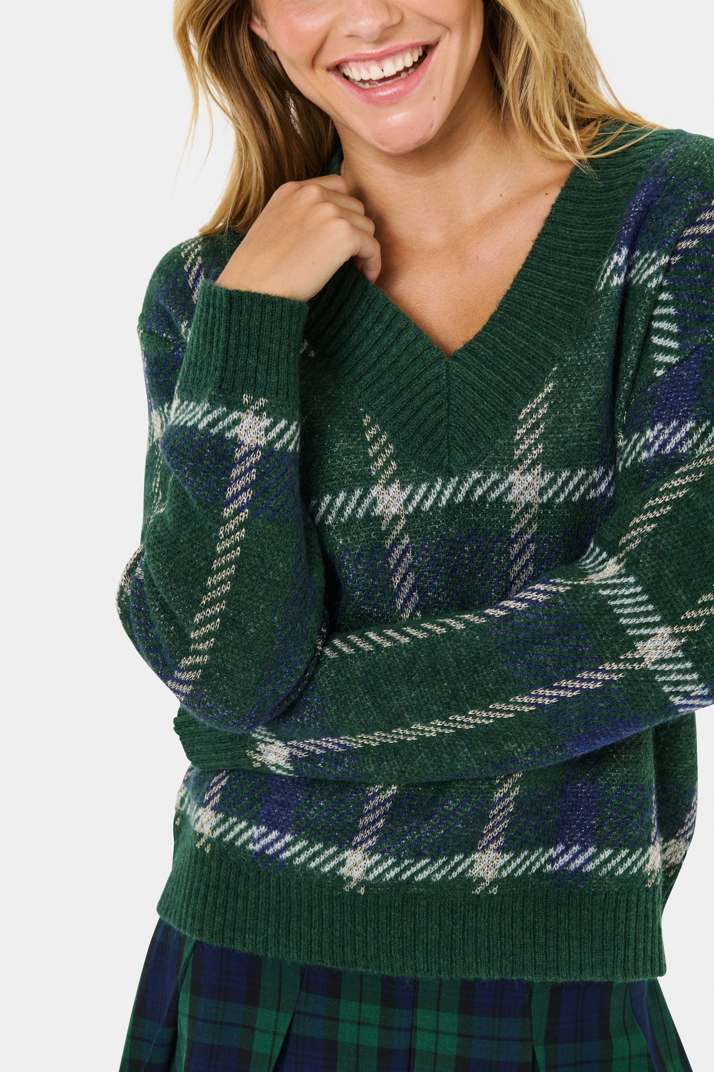 Saint Tropez Moana  Plaid Pullover - Botanical Naval