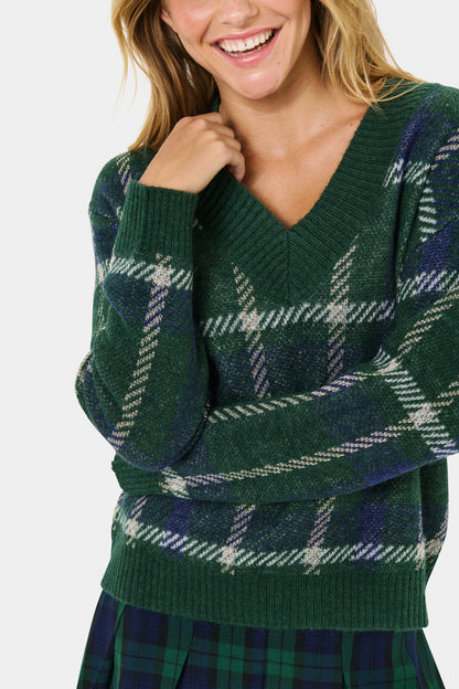 Saint Tropez Moana  Plaid Pullover - Botanical Naval