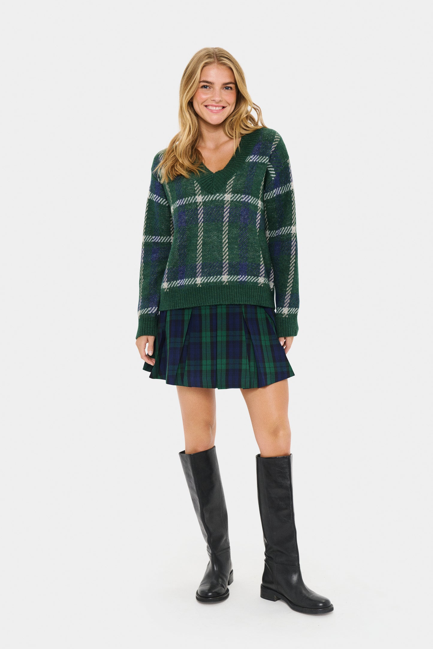 Saint Tropez Moana  Plaid Pullover - Botanical Naval