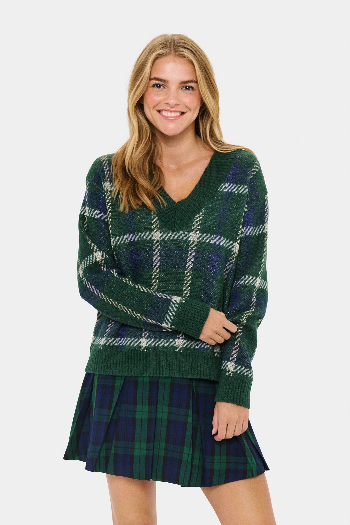 Saint Tropez Moana  Plaid Pullover - Botanical Naval