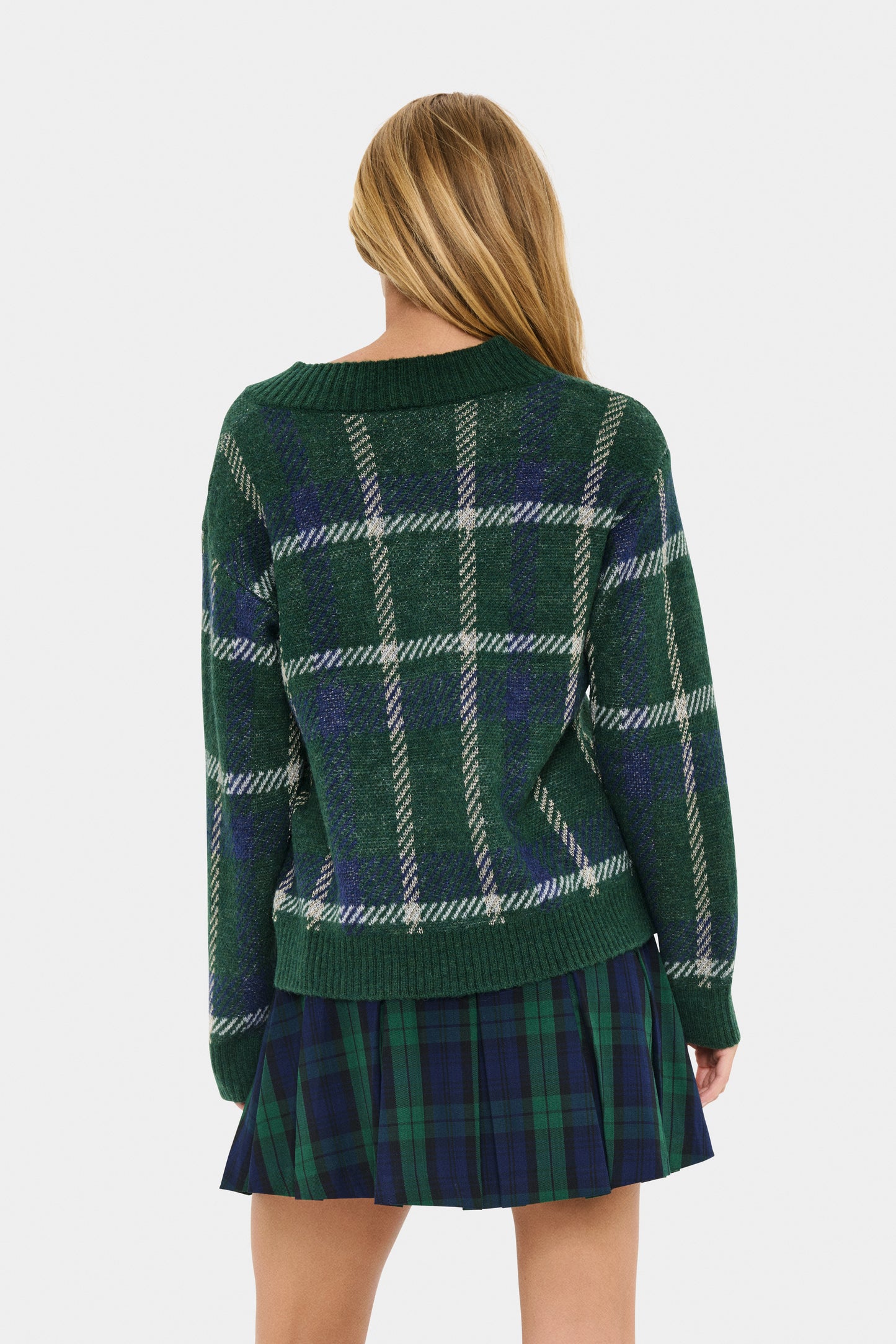 Saint Tropez Moana  Plaid Pullover - Botanical Naval