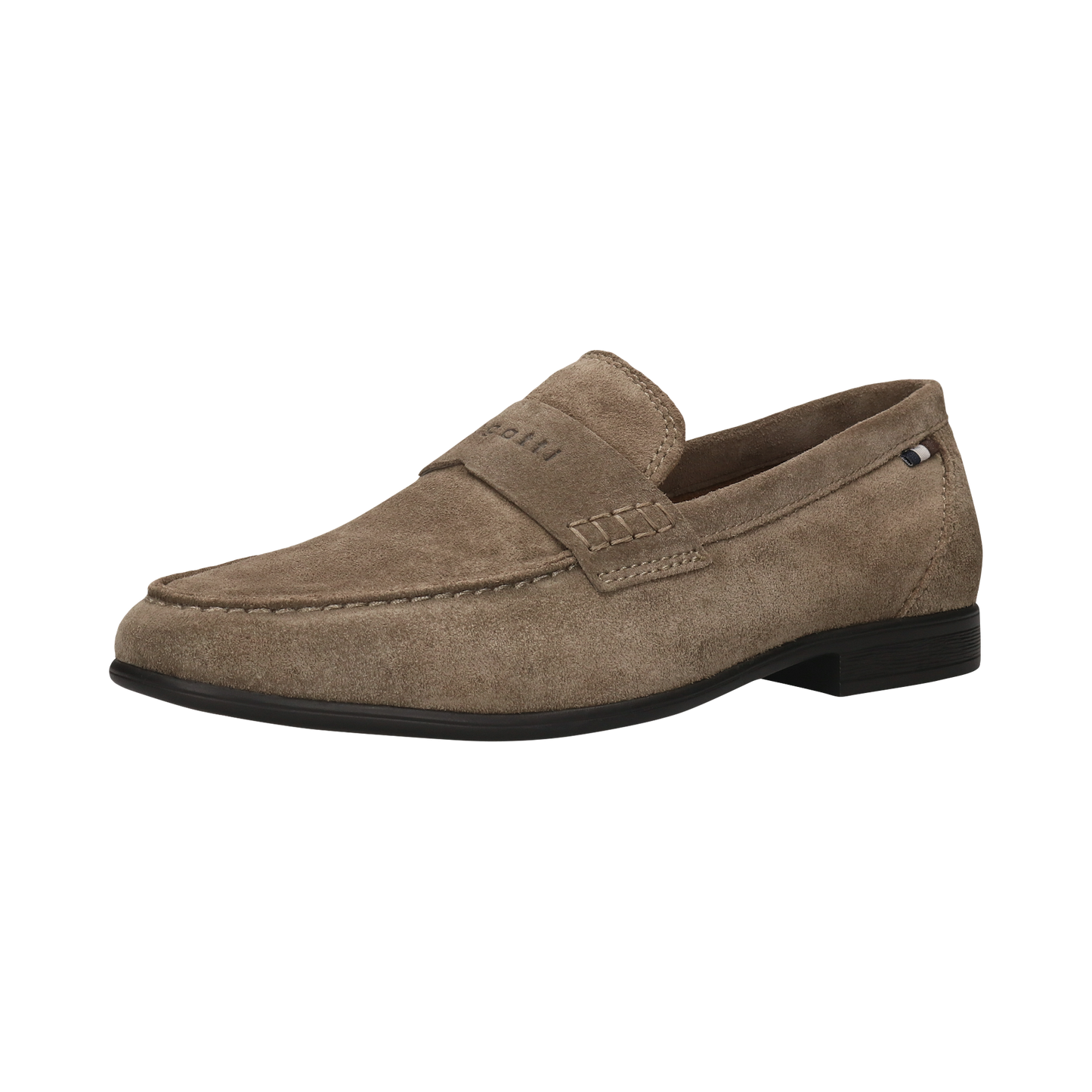 Brown suede loafer shoe on a white background