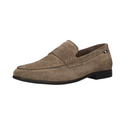 Brown suede loafer shoe on a white background
