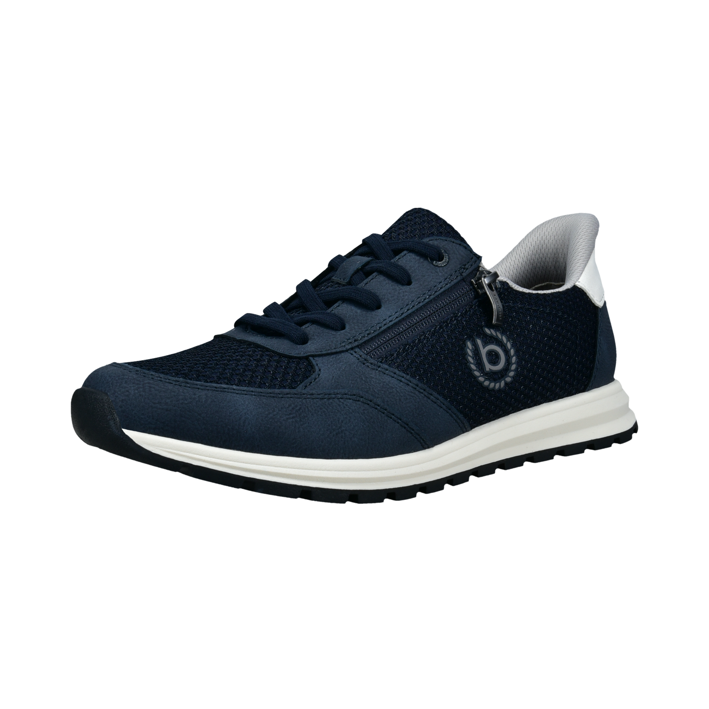 Navy blue sneaker with white sole on a white background