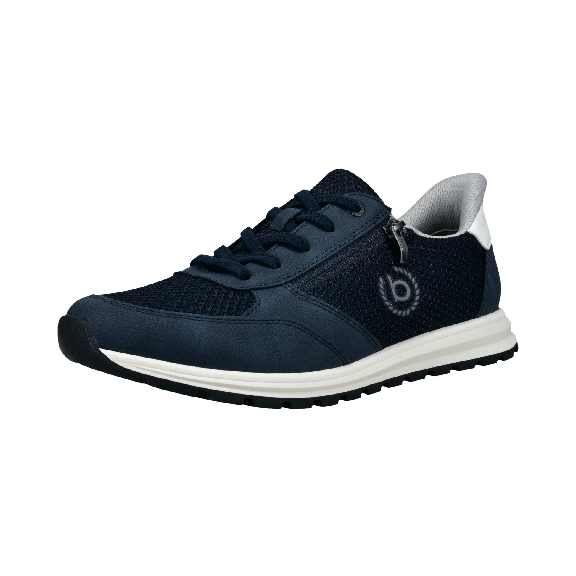 Navy blue sneaker with white sole on a white background