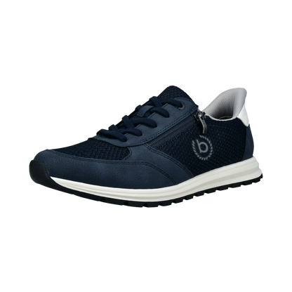 Navy blue sneaker with white sole on a white background