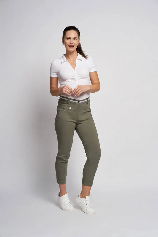 Pinns Bengaline Ankle Grazer with waistband feature - Khaki