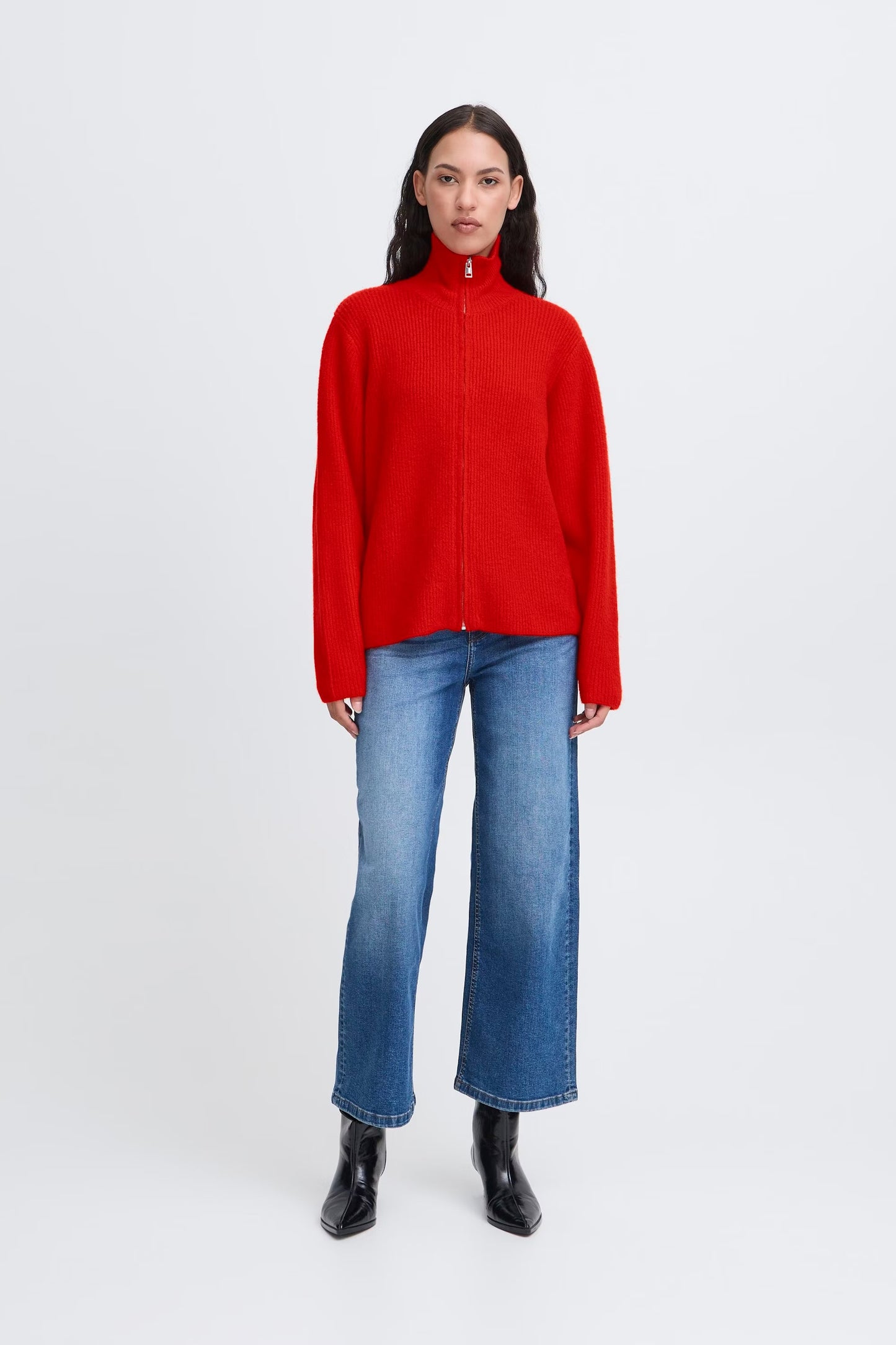 ICHI IHducie Full Zip Knit - Red