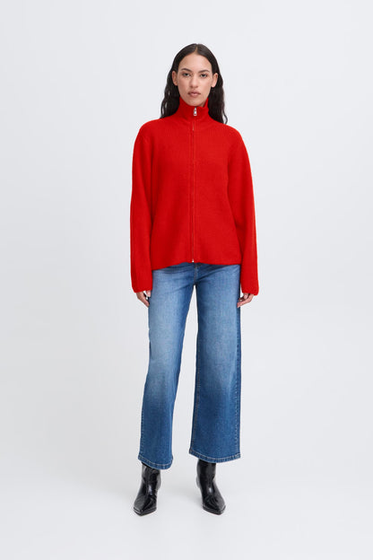 ICHI IHducie Full Zip Knit - Red