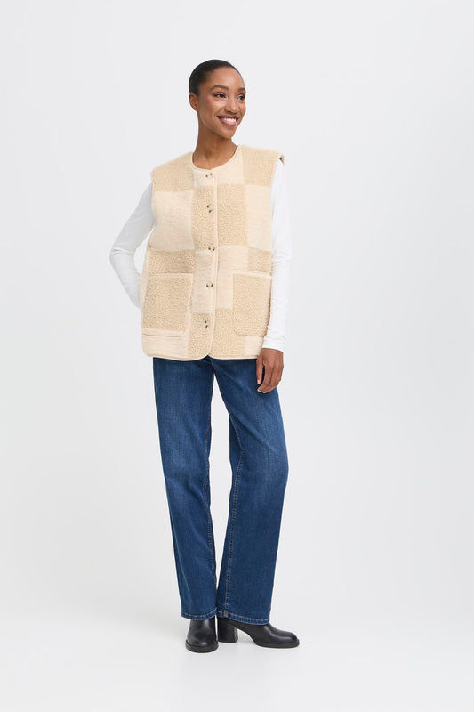 ICHI IHtonza Patchwork Gilet - Cream