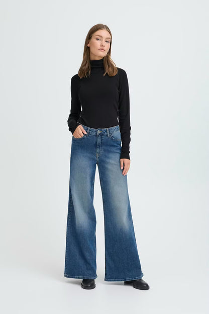 ICHI Ihtwiggy Wide Leg Jean - Medium Blue