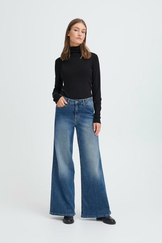 ICHI Ihtwiggy Wide Leg Jean - Medium Blue